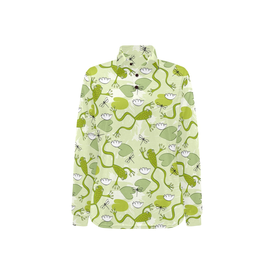Cute frog dragonfly pattern Women's Long Sleeve Polo Shirt