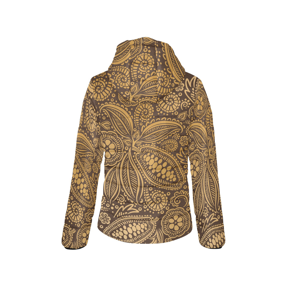 cacao beans tribal polynesian pattern background Women's Padded Hooded Jacket