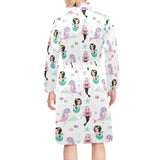 cute mermaid dolphin fish starfish pattern Men's Long Sleeve Belted Night Robe