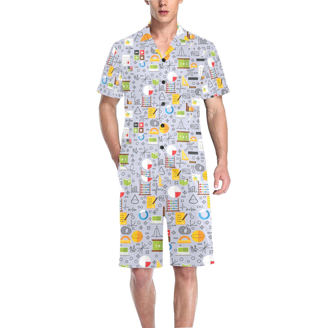 Math Pattern Print Design 04 Men's V-Neck Short Pajama Set