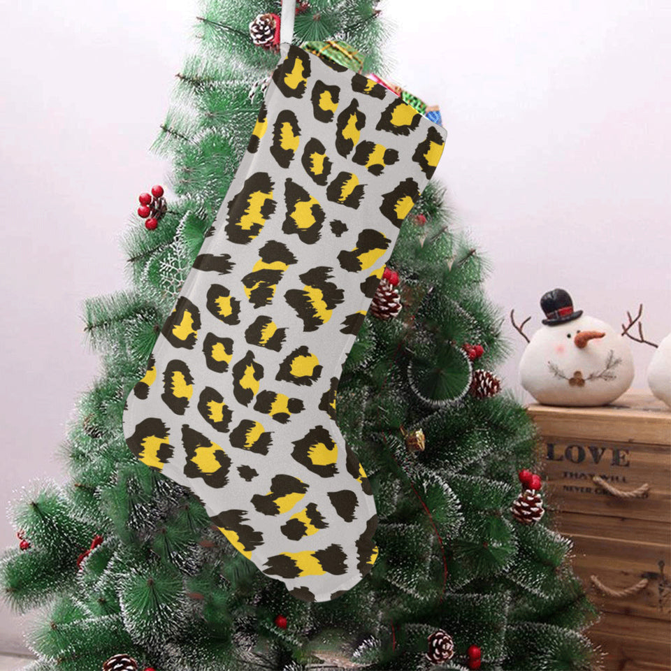 Gray Leopard print pattern Christmas Stocking
