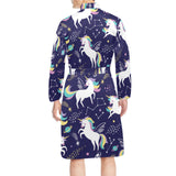 Hand drawn cute unicorn star planet Men's Long Sleeve Belted Night Robe