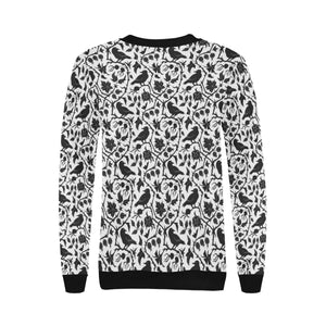 Crow dark floral pattern Women's Crew Neck Sweatshirt