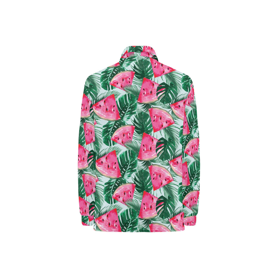 Watermelons tropical palm leaves pattern Women's Long Sleeve Polo Shirt