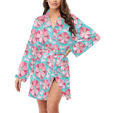 3D sakura cherry blossom pattern Women's Long Sleeve Belted Night Robe