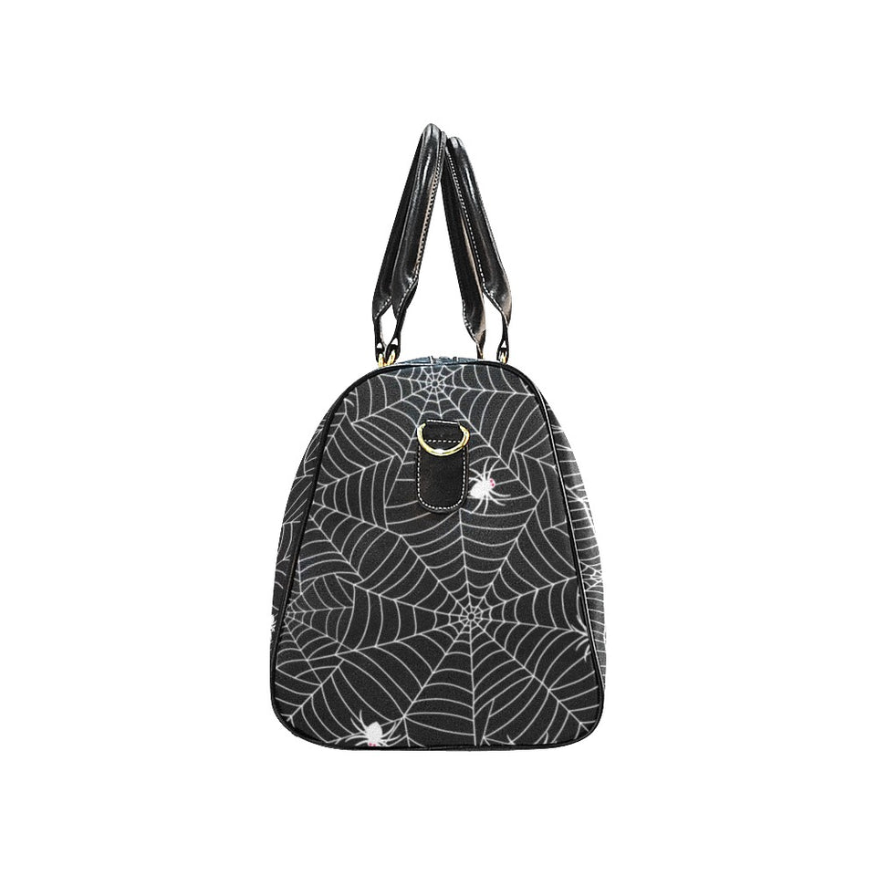 Spider web design pattern Black background white c Travel Bag