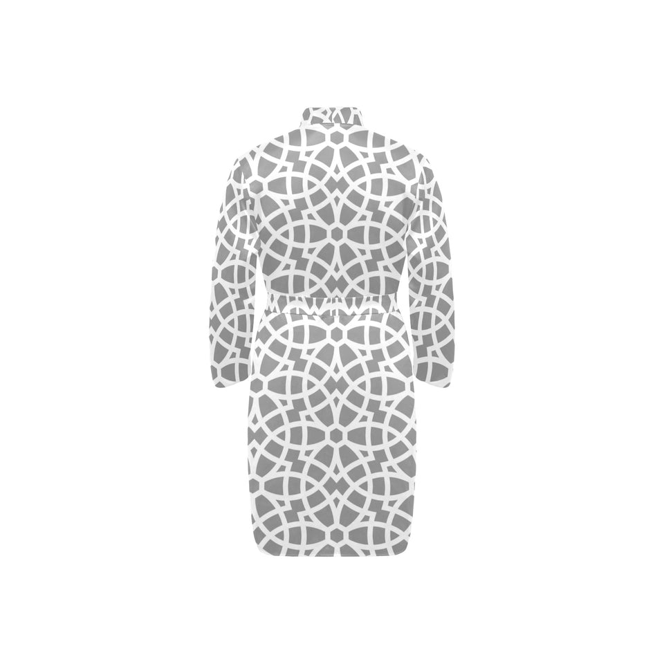 arabic gray pattern Men's Long Sleeve Belted Night Robe