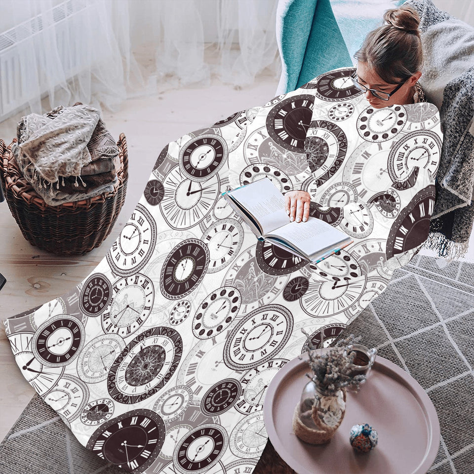 Classic vintage clock pattern Blanket Robe with Sleeves