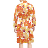 Orange yellow orchid flower pattern background Men's Long Sleeve Belted Night Robe