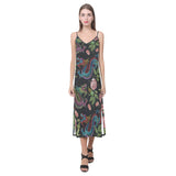 Dragons flower pattern V-Neck Open Fork Long Dress