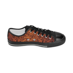 cacao beans tribal polynesian pattern Kids' Boys' Girls' Low Top Canvas Shoes Black