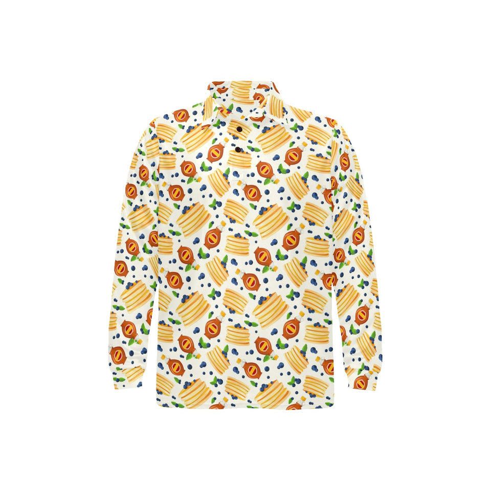 Pancake Pattern Print Design 02 Men's Long Sleeve Polo Shirt