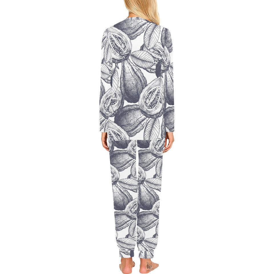 Guava tropical hand drawn pattern Women's All Over Print Pajama Set