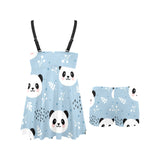Cute panda pattern Chest Sexy Pleated Two Piece Swim Dress