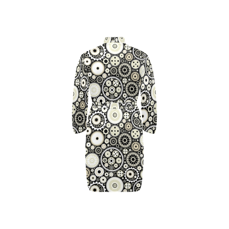 Gear Pattern Print Design 02 Men's Long Sleeve Belted Night Robe