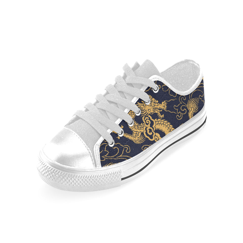 Gold dragon pattern Men's Low Top Shoes White