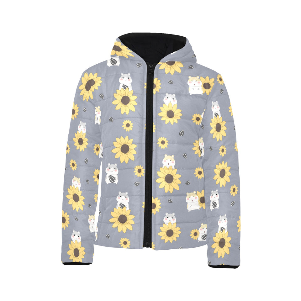Cute hamster sunflower pattern background Kids' Boys' Girls' Padded Hooded Jacket