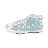 Cute rainbow clound star pattern blue background Men's High Top Canvas Shoes White