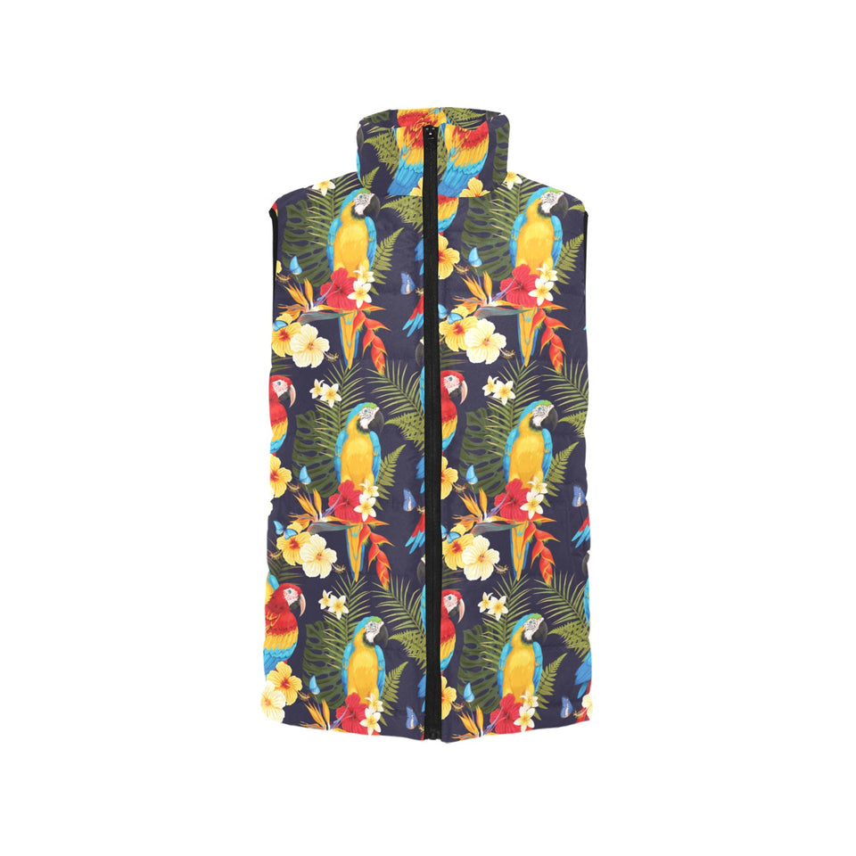 Colorful parrot flower pattern Women's Padded Vest