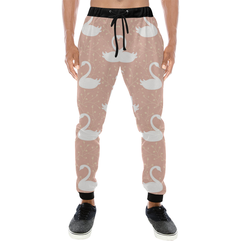 Swan flower light pink background Unisex Casual Sweatpants