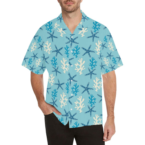 Blue starfish coral reef pattern Men's All Over Print Hawaiian Shirt