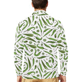 Hand drawn sketch style green Chili peppers patter Men's Long Sleeve Polo Shirt