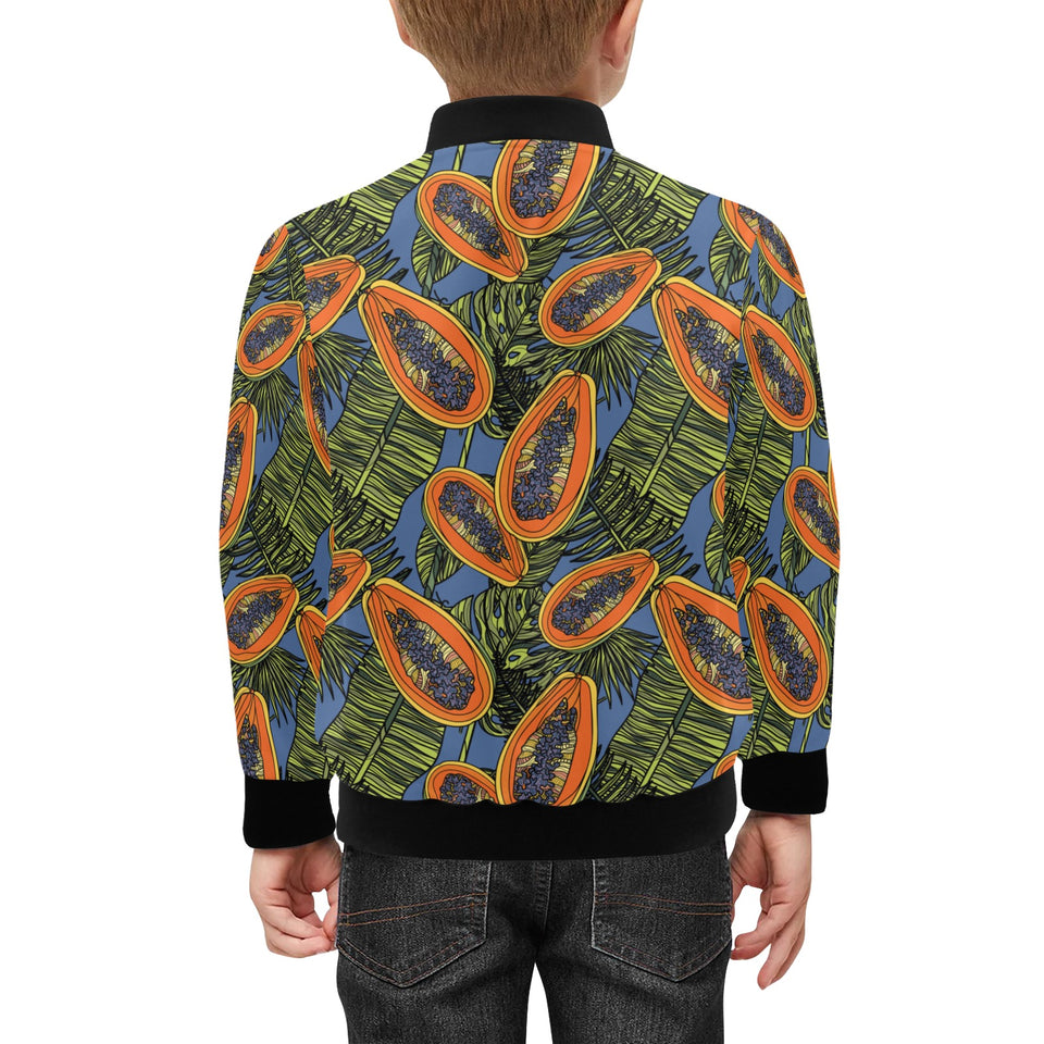 Colorful papaya tropical leaves Kids' Boys' Girls' Bomber Jacket