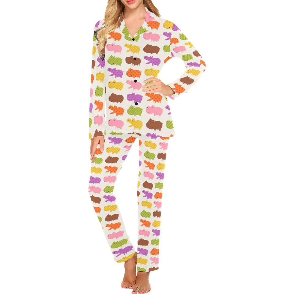 Hippopotamus Pattern Print Design 01 Women's Long Pajama Set