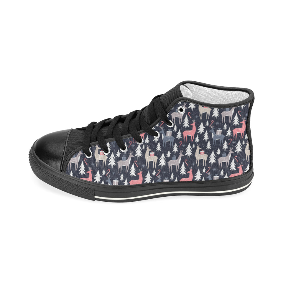 Deers Winter Christmas pattern Women's High Top Canvas Shoes Black