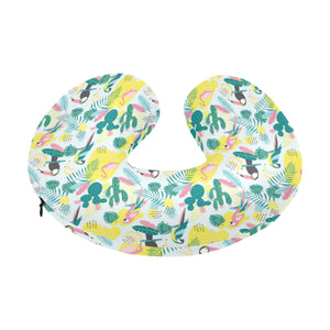 Cute parrot toucan flamingo cactus exotic leaves p U-Shaped Travel Neck Pillow