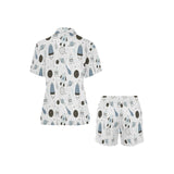 Hand drawn space elements space rocket star planet Women's V-Neck Short Pajama Set