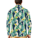 Toucan tropical leaves design pattern Men's Long Sleeve Polo Shirt