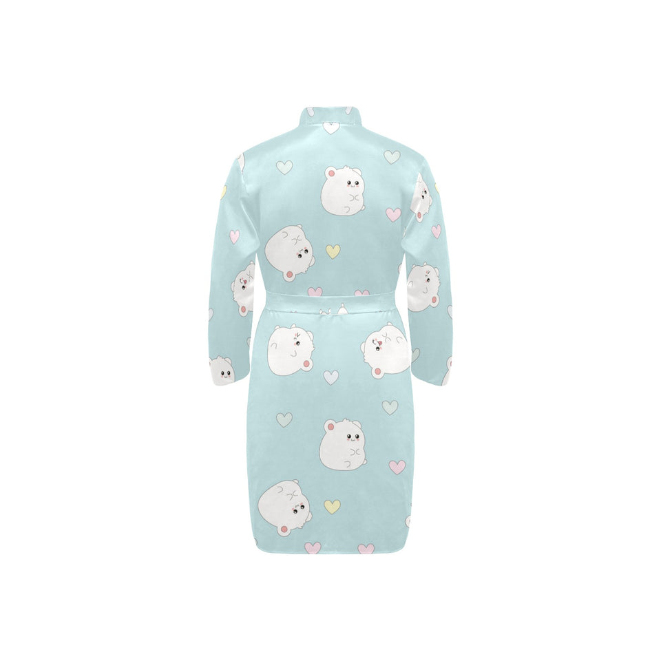 White cute hamsters heart pattern Men's Long Sleeve Belted Night Robe