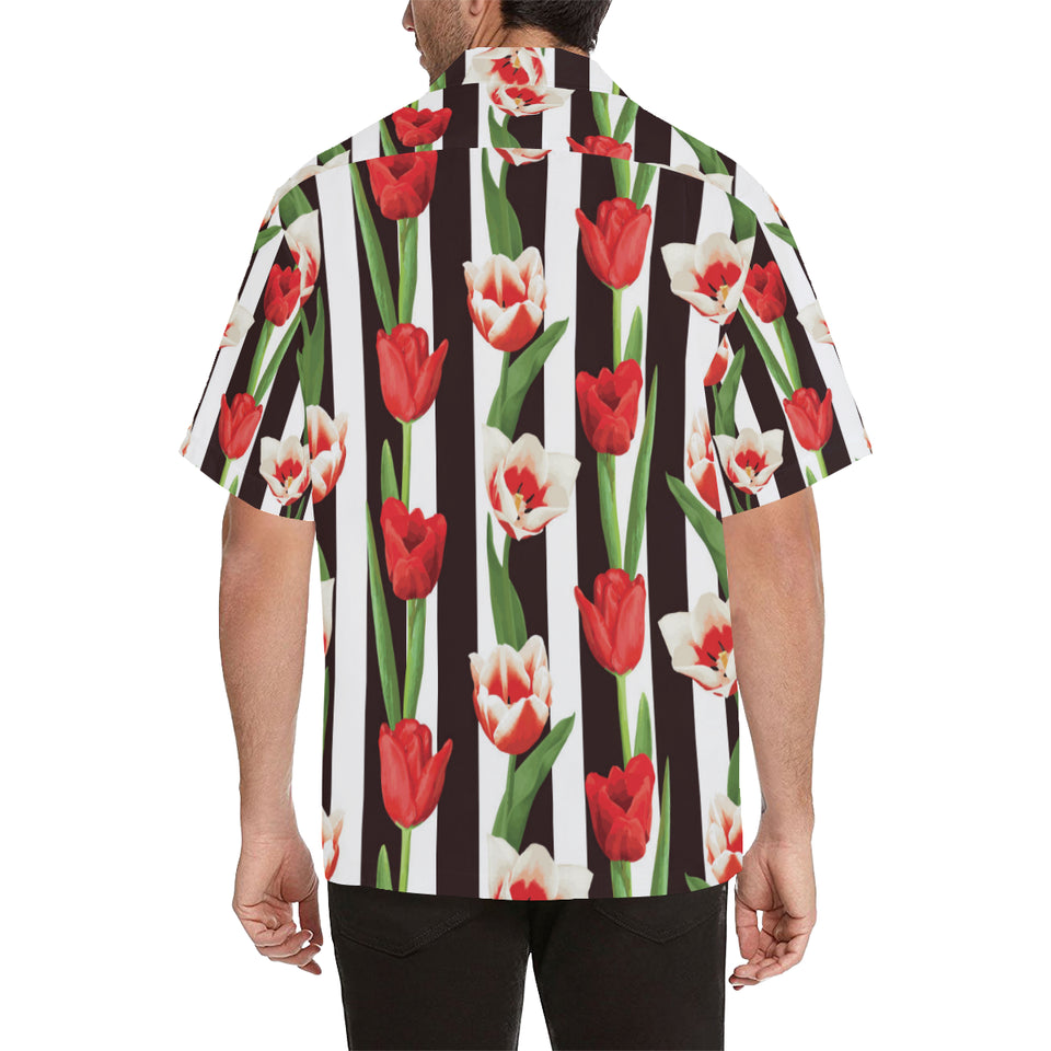 red and white tulips pattern Men's All Over Print Hawaiian Shirt