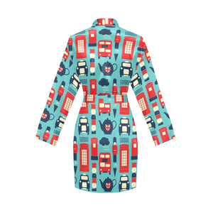British Pattern Print Design 04 Women's Long Sleeve Belted Night Robe