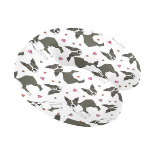 Boston terrier dog hearts vector pattern U-Shaped Travel Neck Pillow