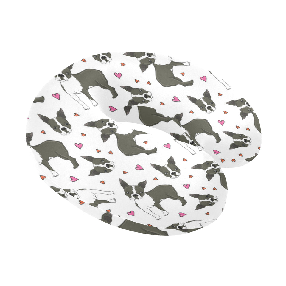 Boston terrier dog hearts vector pattern U-Shaped Travel Neck Pillow