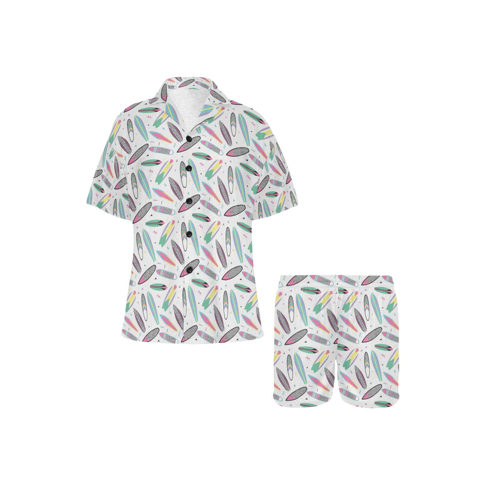 Surfboard Pattern Print Design 04 Women's V-Neck Short Pajama Set