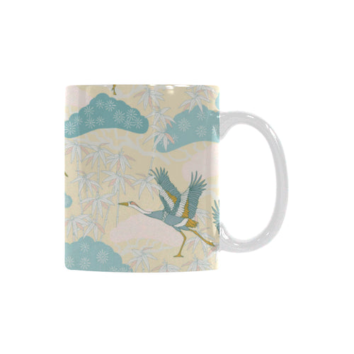 Bonsai bamboo stork japanese pattern cream theme Classical White Mug (Fulfilled In US)