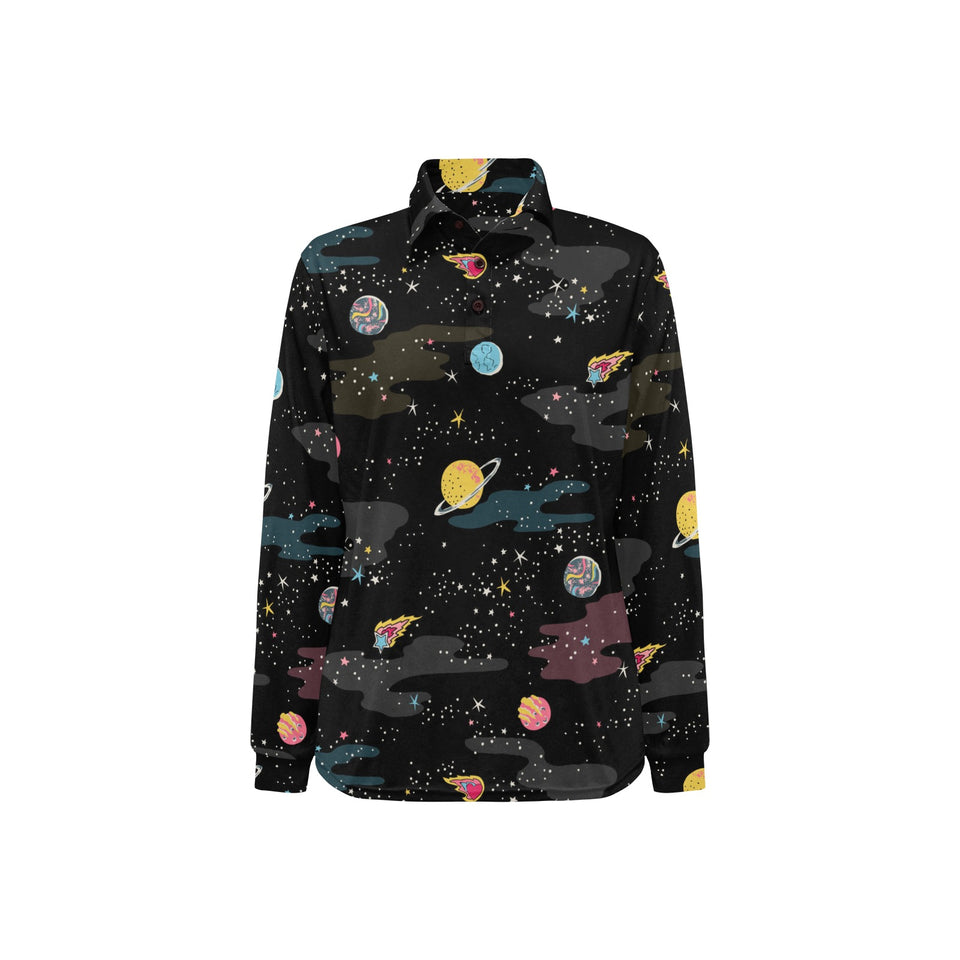 space pattern Women's Long Sleeve Polo Shirt