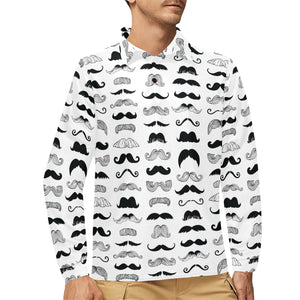 Mustache Beard Pattern Print Design 04 Men's Long Sleeve Polo Shirt