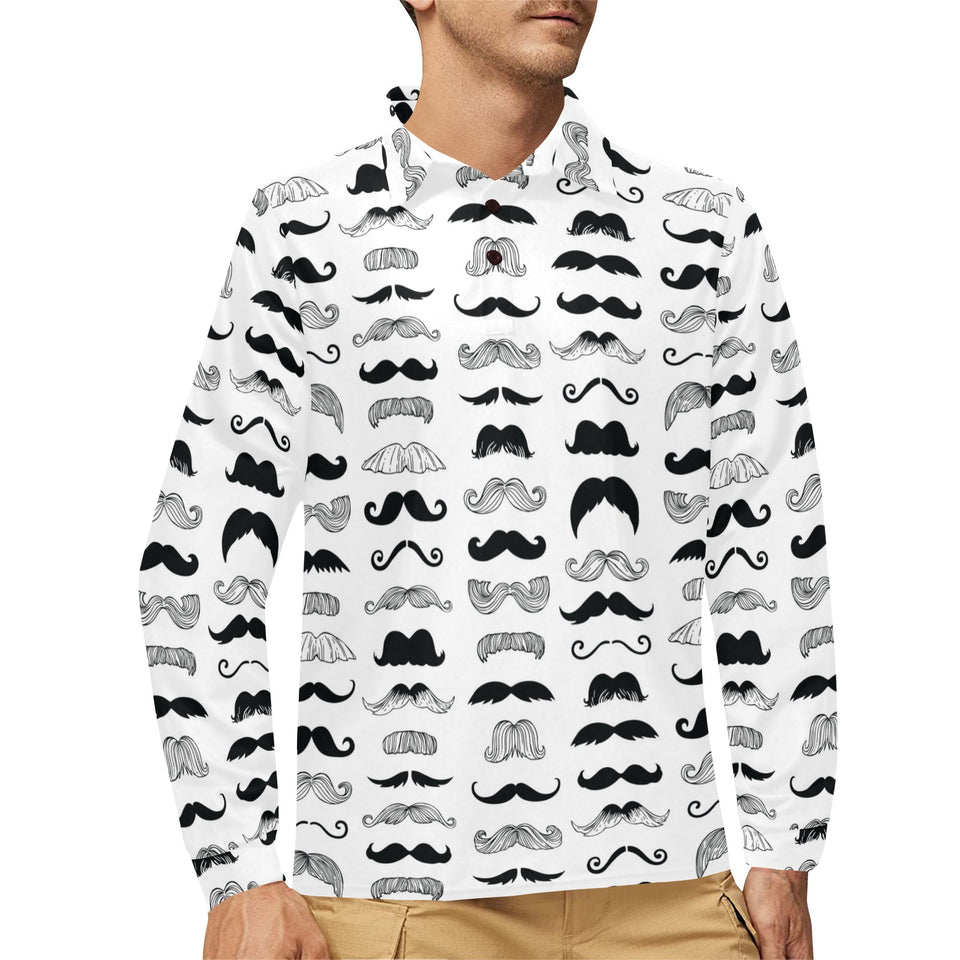 Mustache Beard Pattern Print Design 04 Men's Long Sleeve Polo Shirt