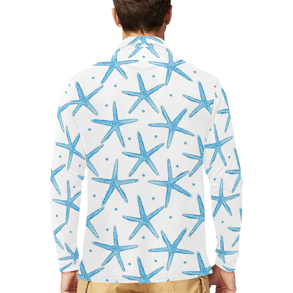Watercolor starfish pattern Men's Long Sleeve Polo Shirt