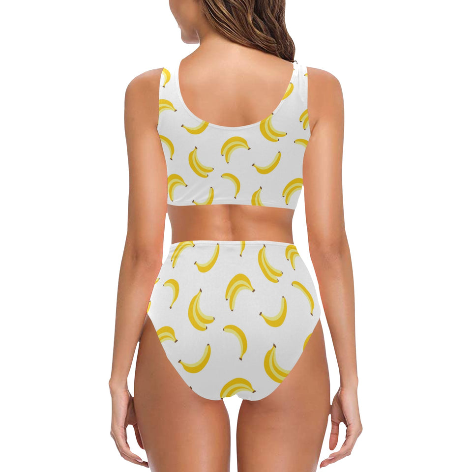 Banana pattern Chest Bowknot High Waisted Bikini Swimsuit