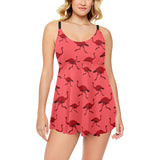 Ostrich Pattern Print Design 03 Chest Sexy Pleated Two Piece Swim Dress