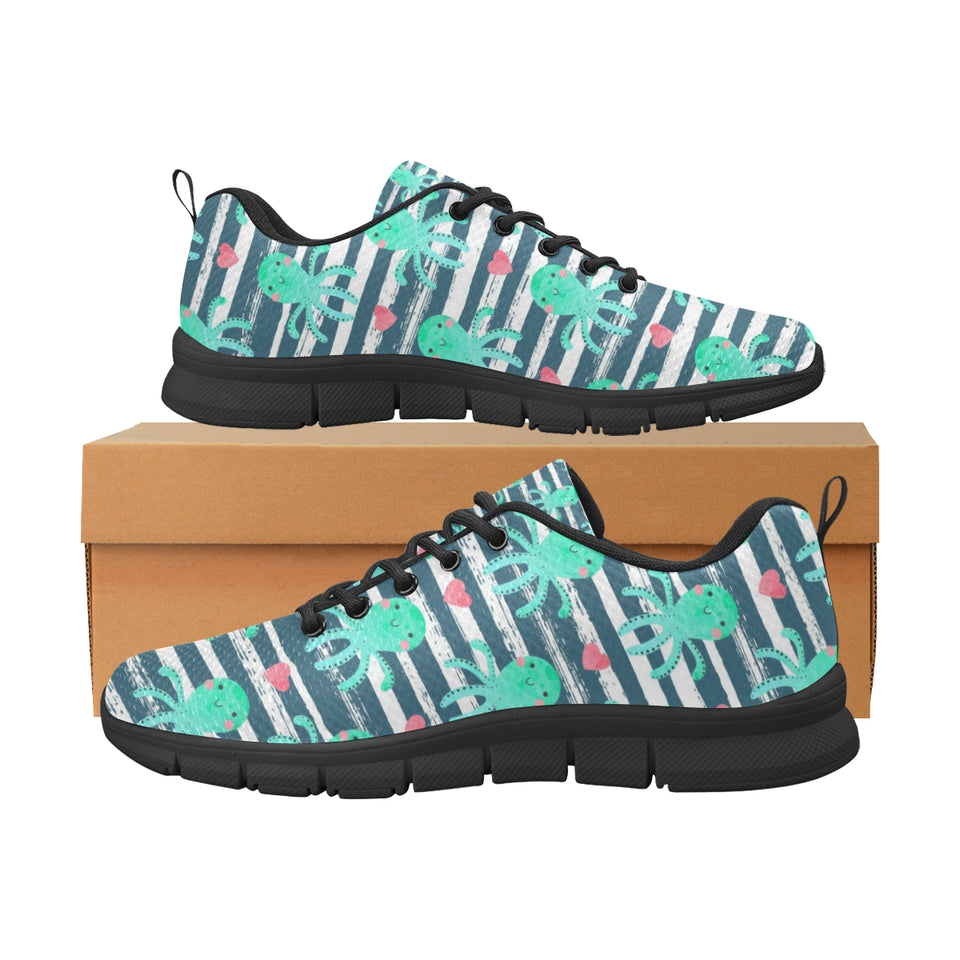 Cute octopuses heart striped background Men's Sneaker Shoes