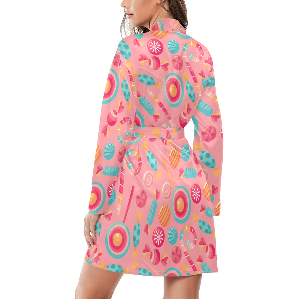 Colorful candy pattern Women's Long Sleeve Belted Night Robe