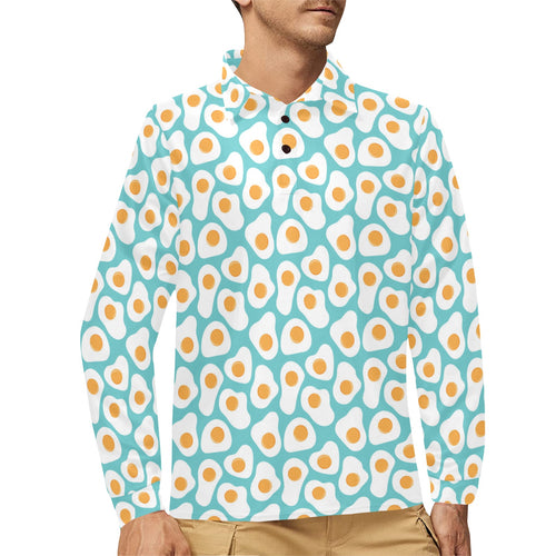 Fried Eggs Pattern Print Design 04 Men's Long Sleeve Polo Shirt