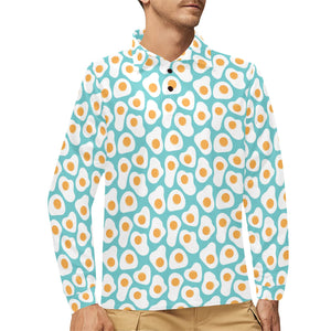 Fried Eggs Pattern Print Design 04 Men's Long Sleeve Polo Shirt