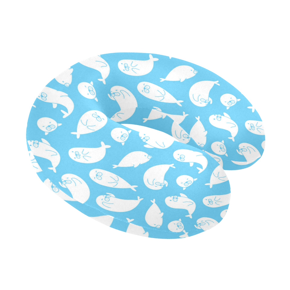 Cute white sea lion seals pattern U-Shaped Travel Neck Pillow